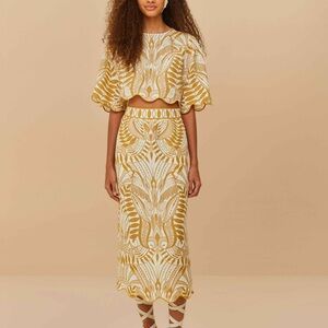 FARM Rio Gold and Cream Skirt